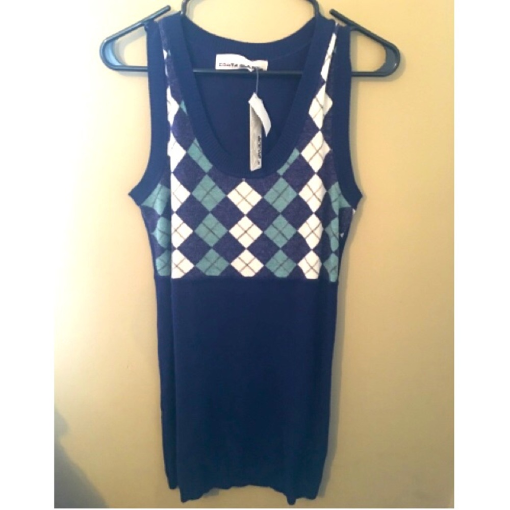 Navy Blue Argyle Print Shirt/Vest - Costa Blanca